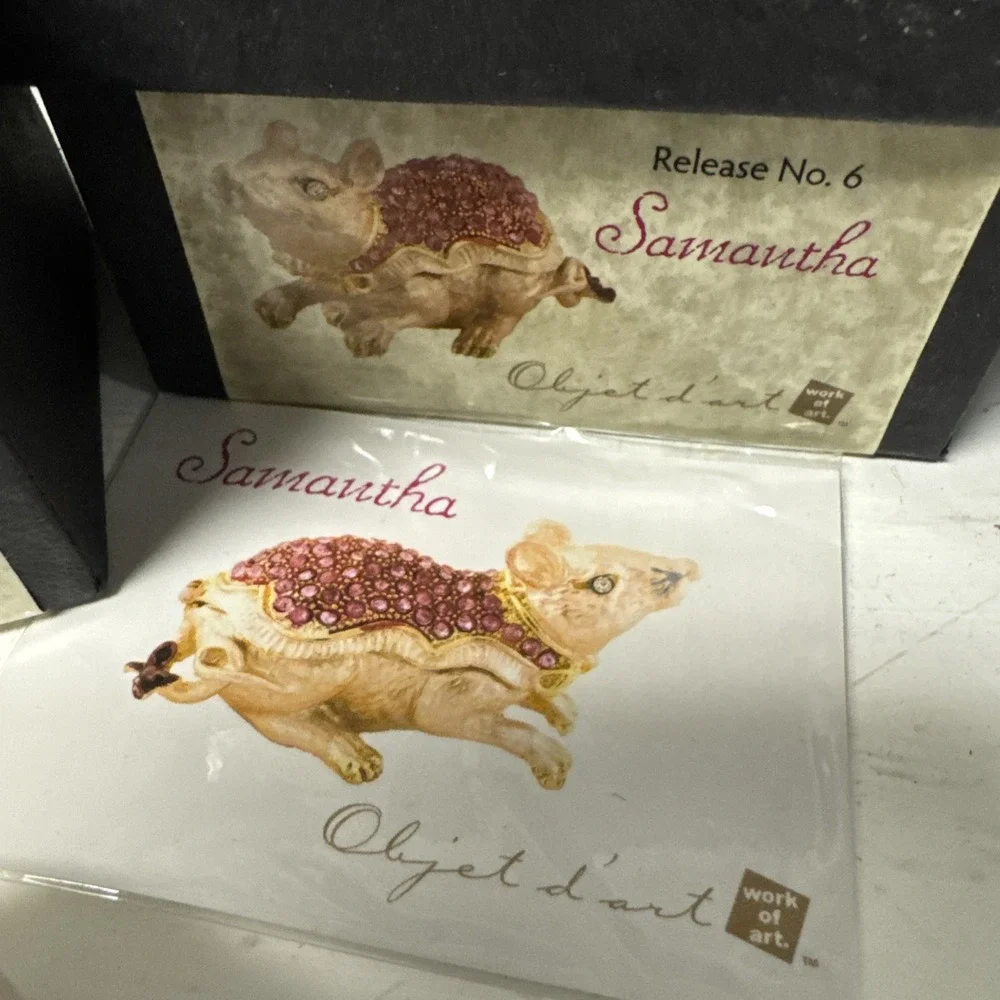 Samantha Pink Blinged Enamel Rat Mouse Trinket Box Objet D'Art Form Release No 6